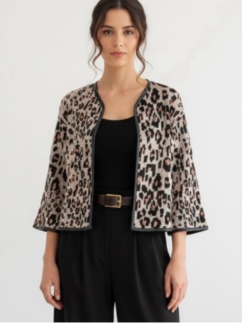 NWT RACHEL ROY Leopard Print Cardigan Jacket Sz M Wool Blend Old Money Preppy